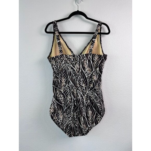 Lands' End women's 18 brown leaf patterned faux wrap one piece swimsuit‎ - Picture 4 of 8